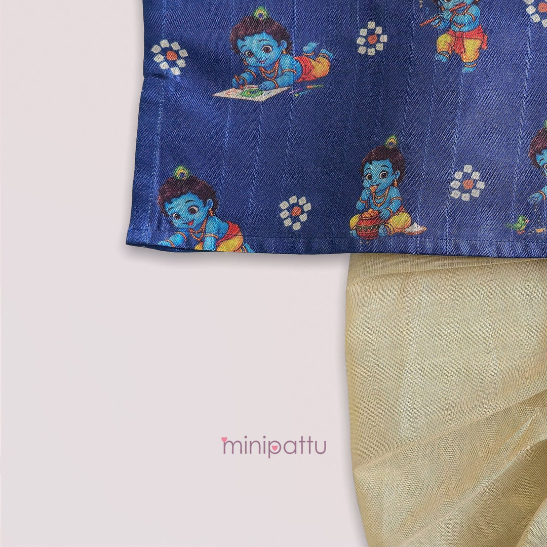 Little Krishna -Blue Printed Kurta & Dhothi set