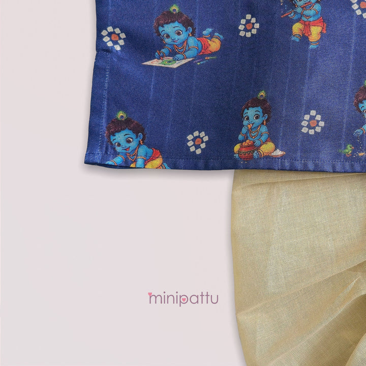 Little Krishna -Blue Printed Kurta & Dhothi set