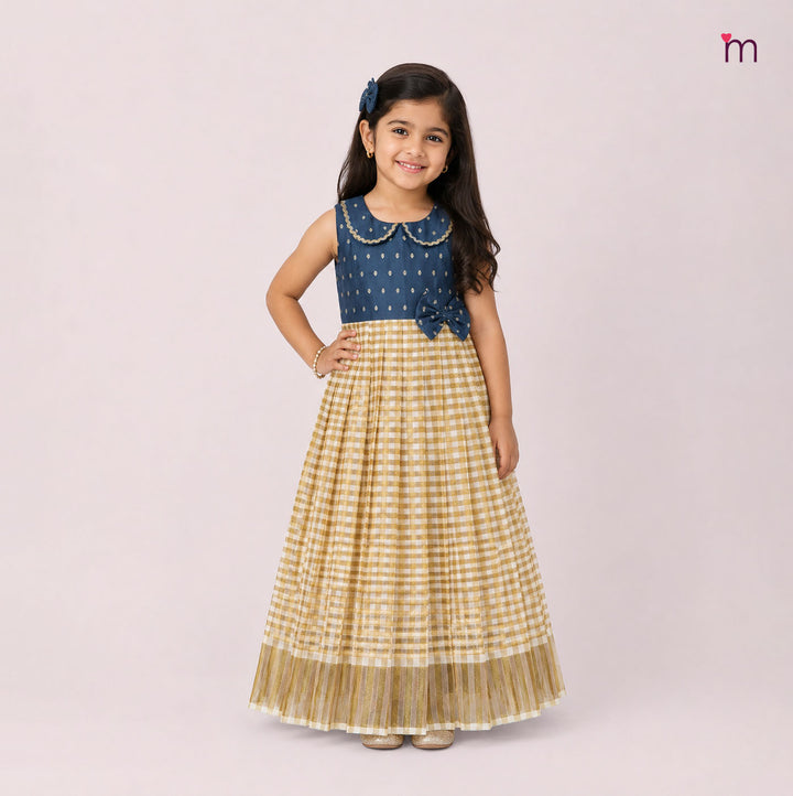 Malavika - Blue Frock Checks Tissue Minipattu