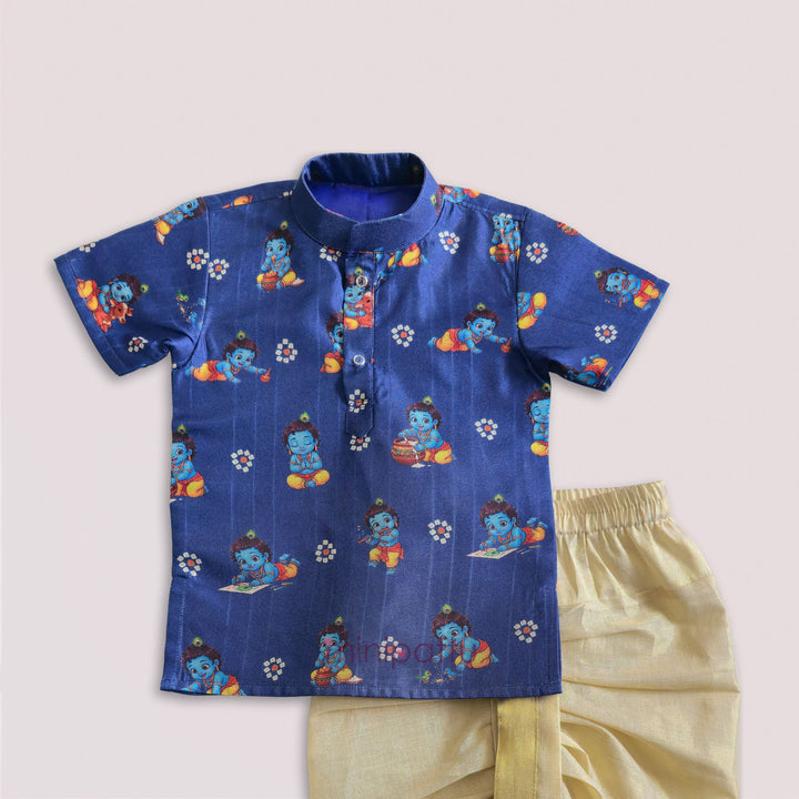 Little Krishna -Blue Printed Kurta & Dhothi set