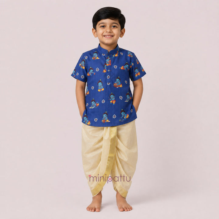 Little Krishna -Blue Printed Kurta & Dhothi set