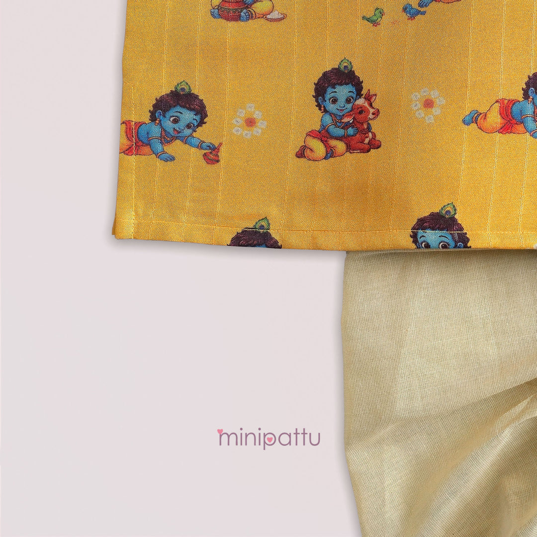 Little Krishna - Yellow Printed Kurta & Dhothi set