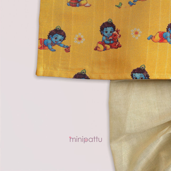 Little Krishna - Yellow Printed Kurta & Dhothi set