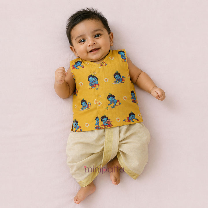 Little Krishna - Yellow Jabla Set Minipattu