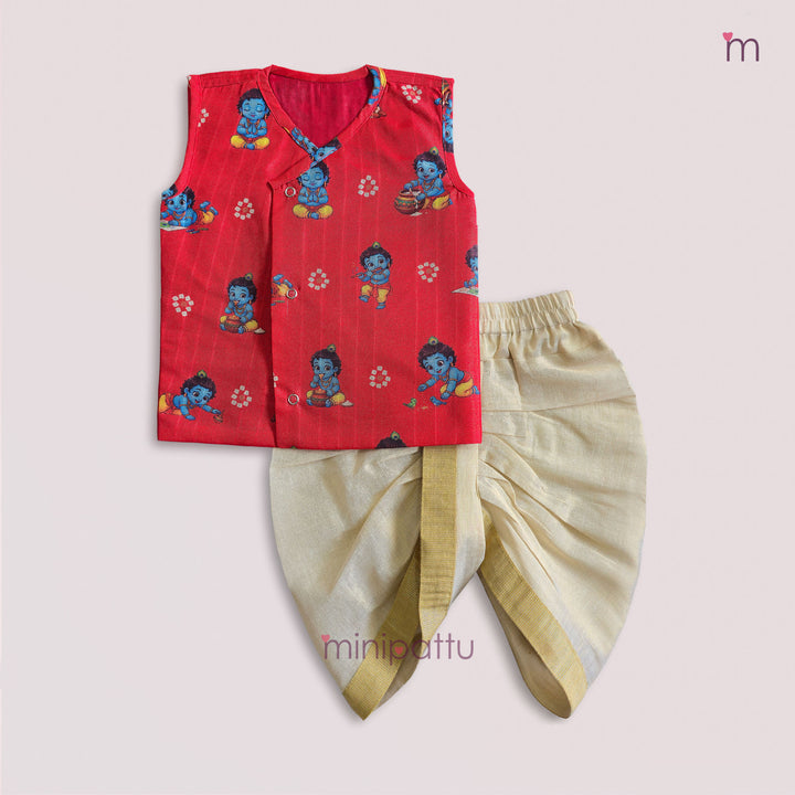 Little Krishna - Red Jabla Set Minipattu