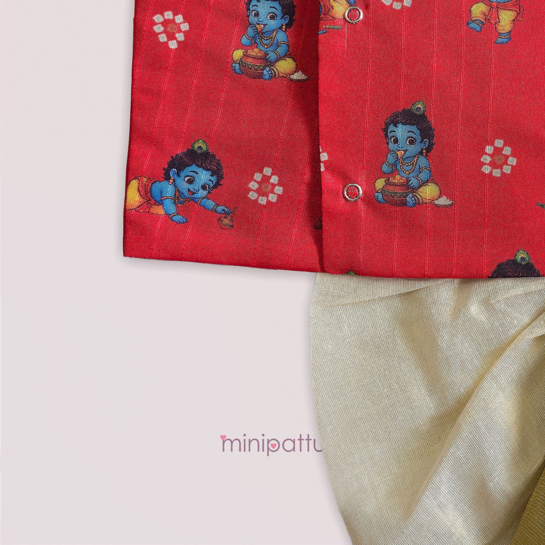 Little Krishna - Red Jabla Set Minipattu