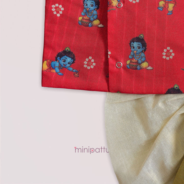 Little Krishna - Red Jabla Set Minipattu