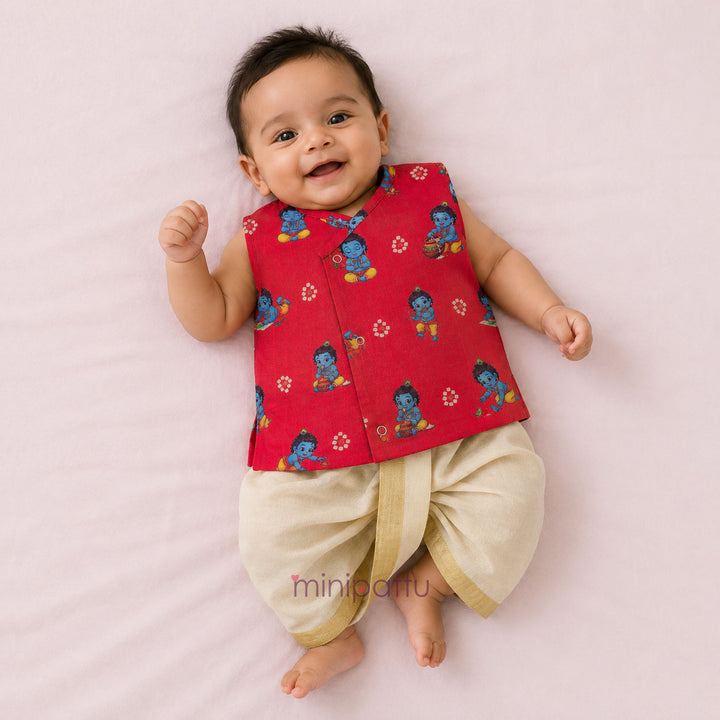 Little Krishna - Red Jabla Set Minipattu