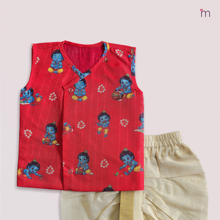 Little Krishna - Red Jabla Set Minipattu