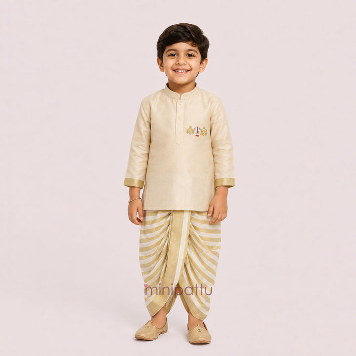 Perumal - Half White Tissue Kurta & Dhoti set