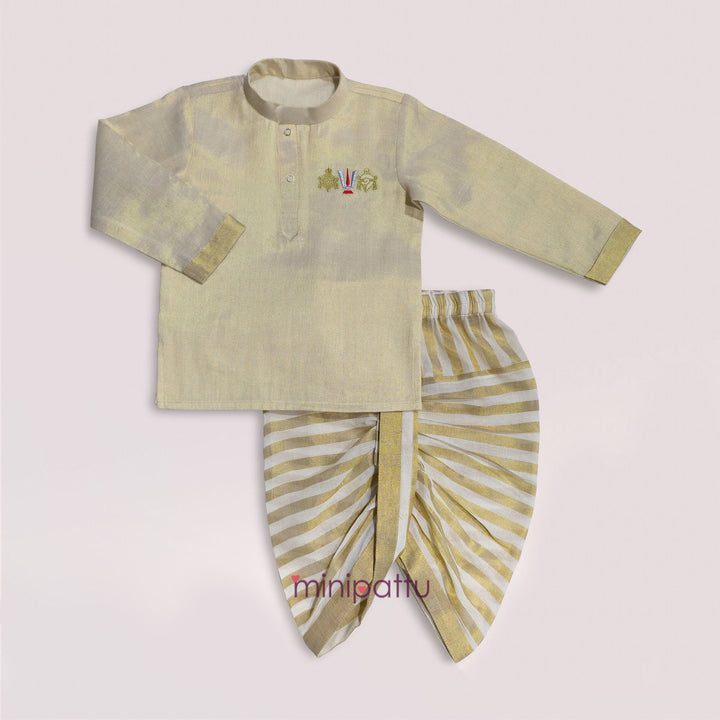 Perumal - Half White Tissue Kurta & Dhoti set