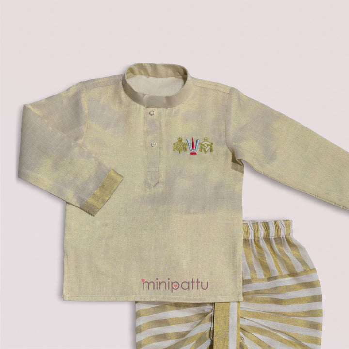 Perumal - Half White Tissue Kurta & Dhoti set