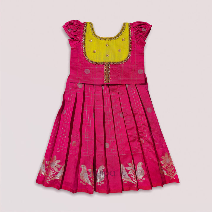 Sukriti - Pink Lemon Green Pattu Pavadai Minipattu