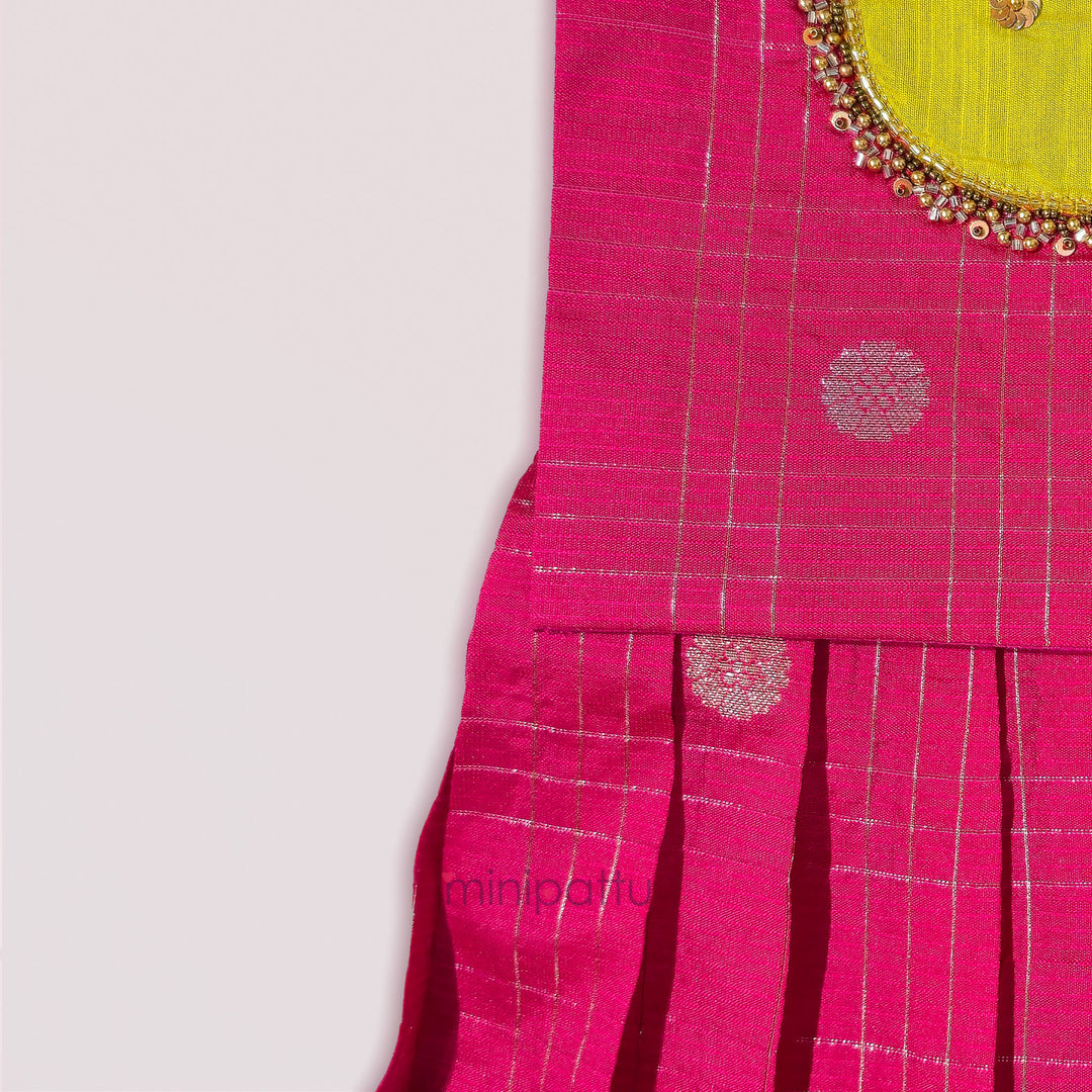 Sukriti - Pink Lemon Green Pattu Pavadai Minipattu