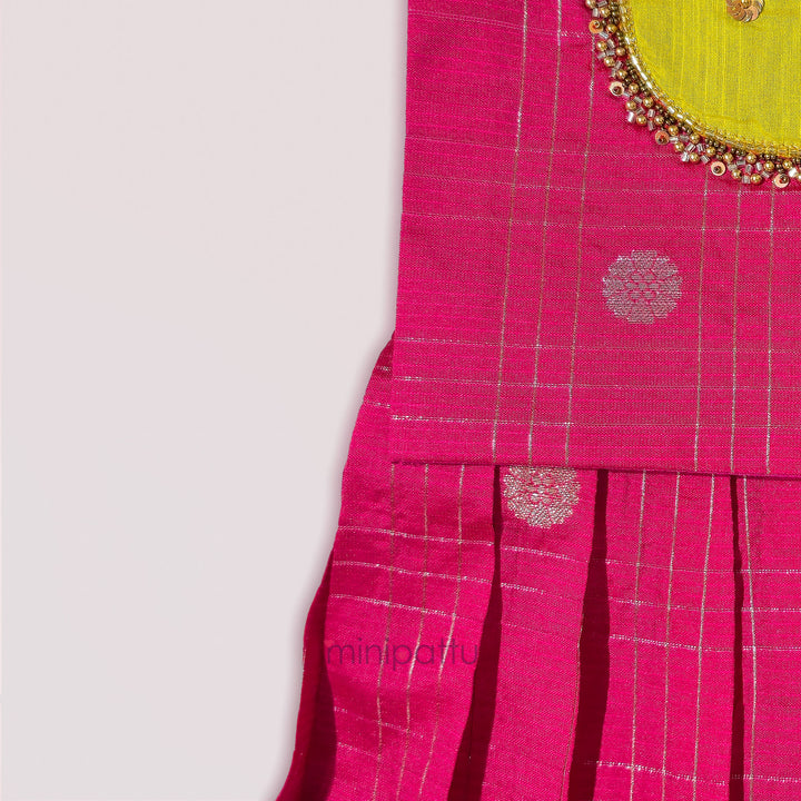 Sukriti - Pink Lemon Green Pattu Pavadai Minipattu