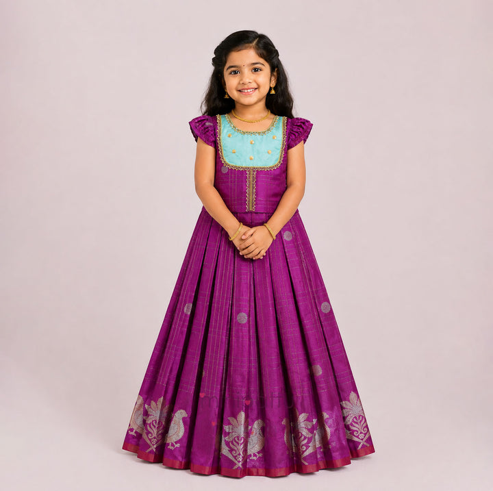 Sukriti - Purple Turquoise Pattu Pavadai Minipattu
