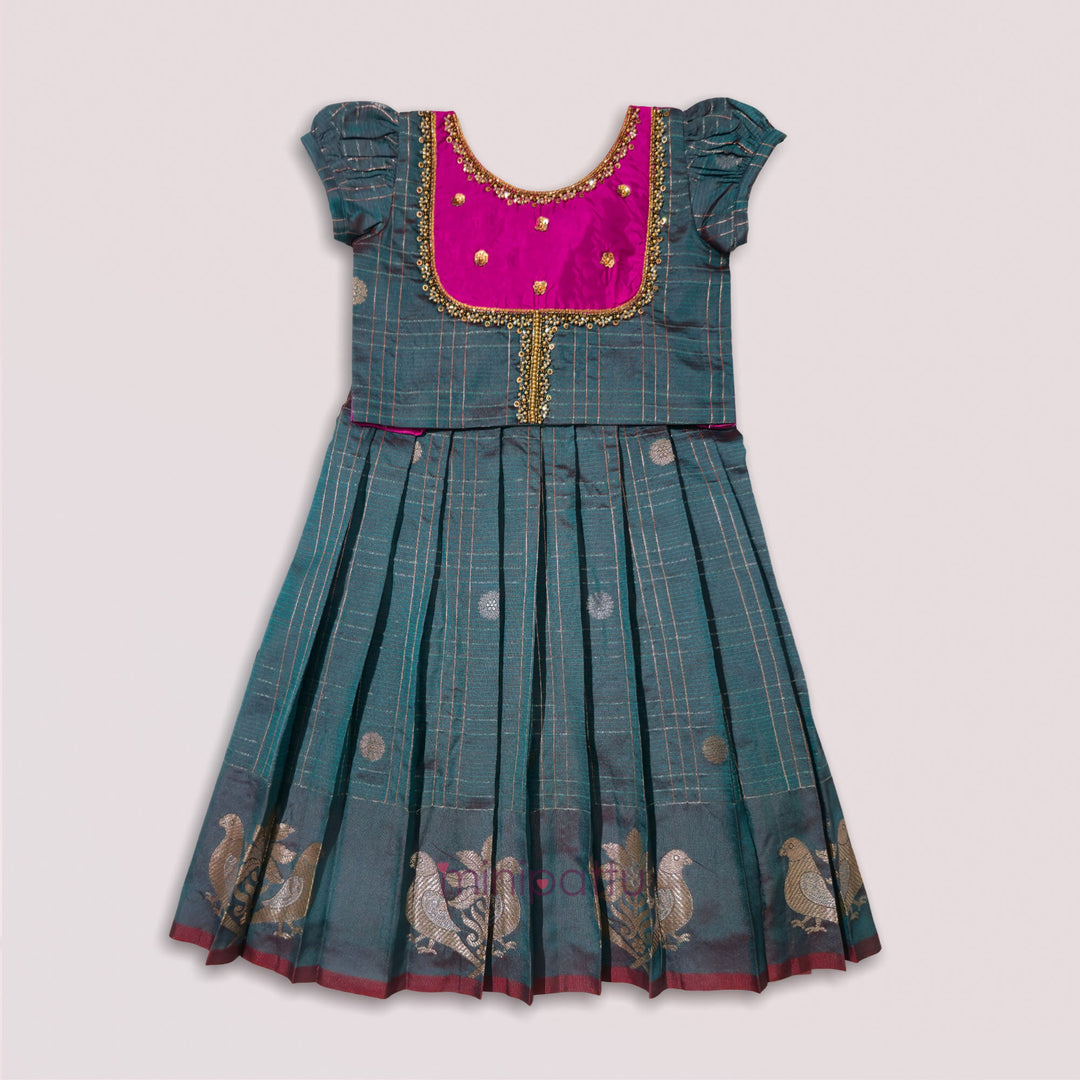 Sukriti - Green Pink Pattu Pavadai Minipattu