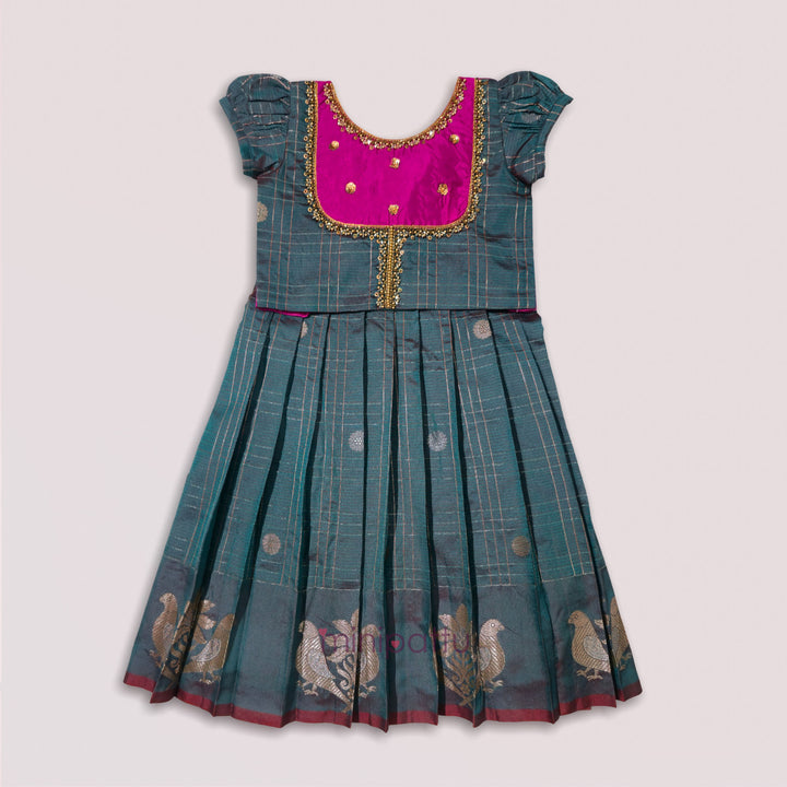 Sukriti - Green Pink Pattu Pavadai Minipattu
