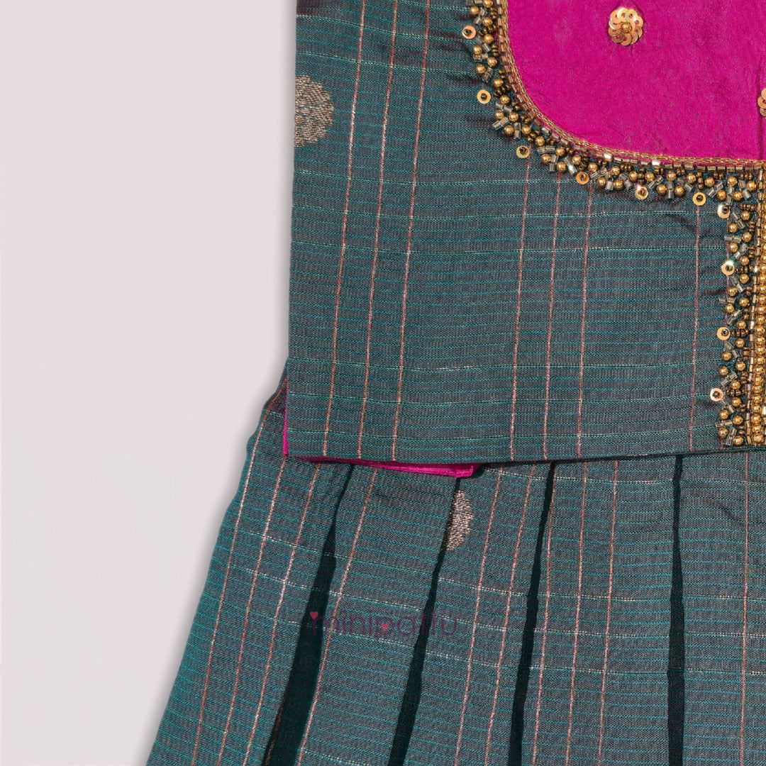 Sukriti - Green Pink Pattu Pavadai Minipattu