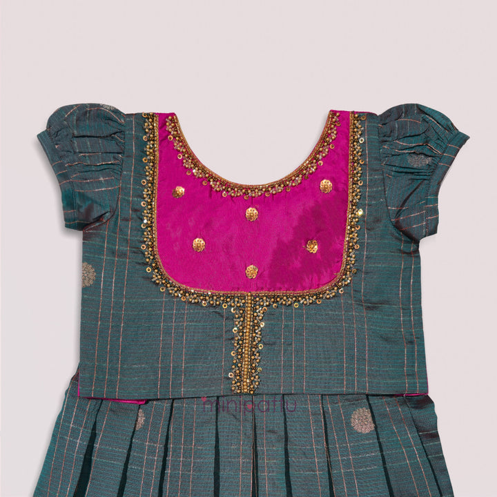 Sukriti - Green Pink Pattu Pavadai Minipattu