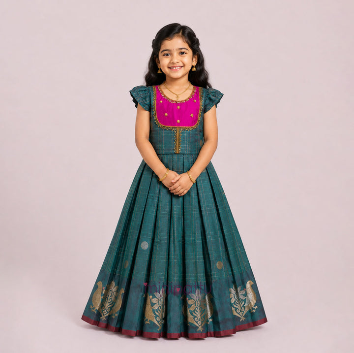 Sukriti - Green Pink Pattu Pavadai Minipattu
