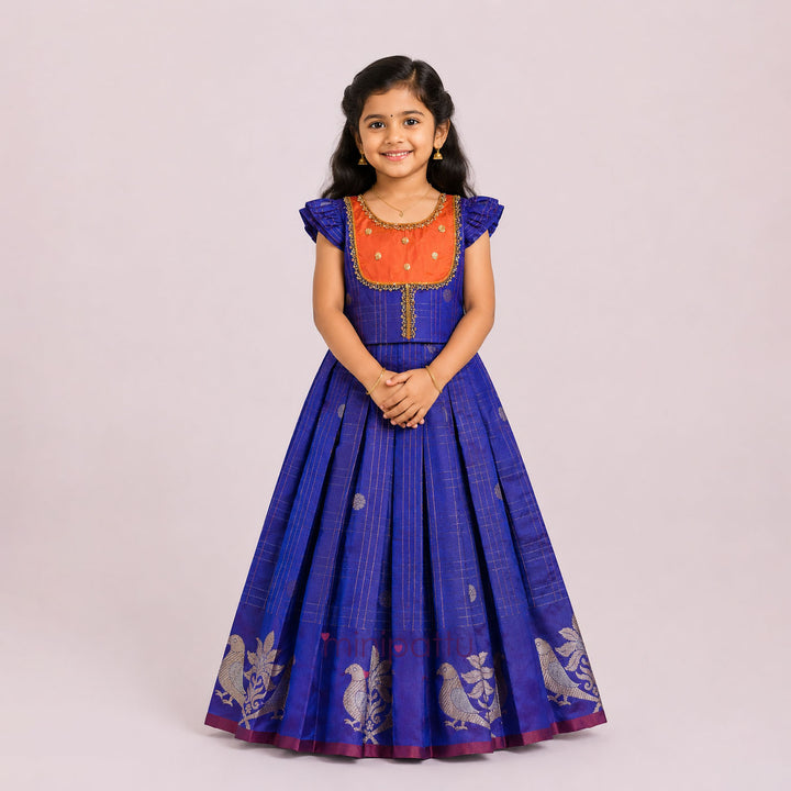 Sukriti - Violet Orange Pattu Pavadai Minipattu