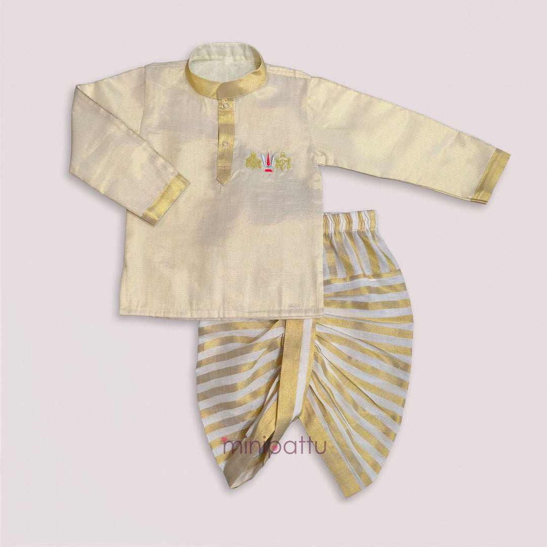 Perumal - Half White Tissue Kurta & Dhoti set