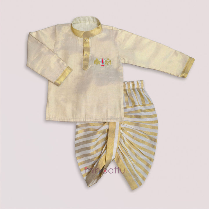Perumal - Half White Tissue Kurta & Dhoti set