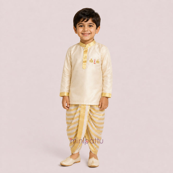 Perumal - Half White Tissue Kurta & Dhoti set