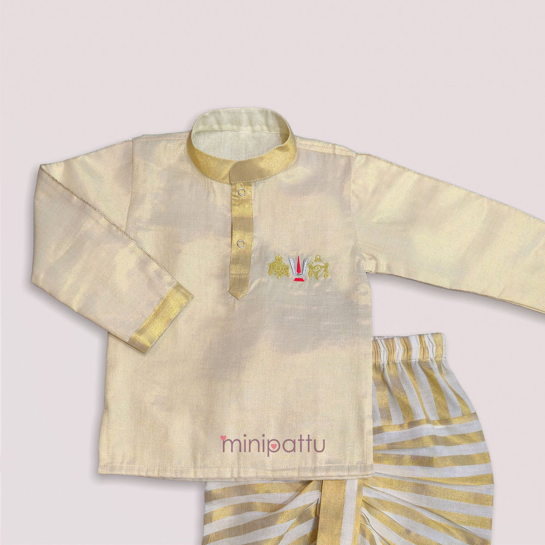 Perumal - Half White Tissue Kurta & Dhoti set