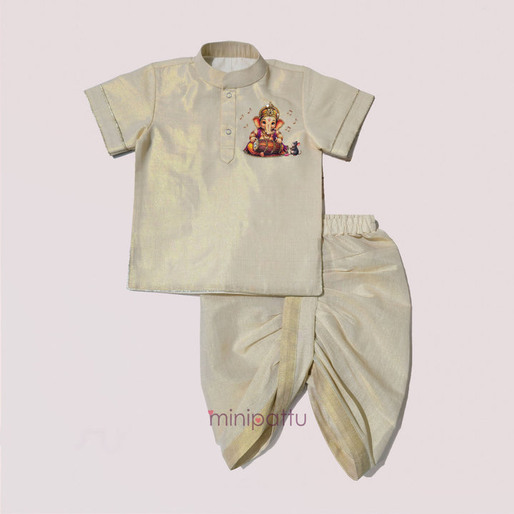 Ganesha - Halfwhite Tissue Kurta & Dhoti set
