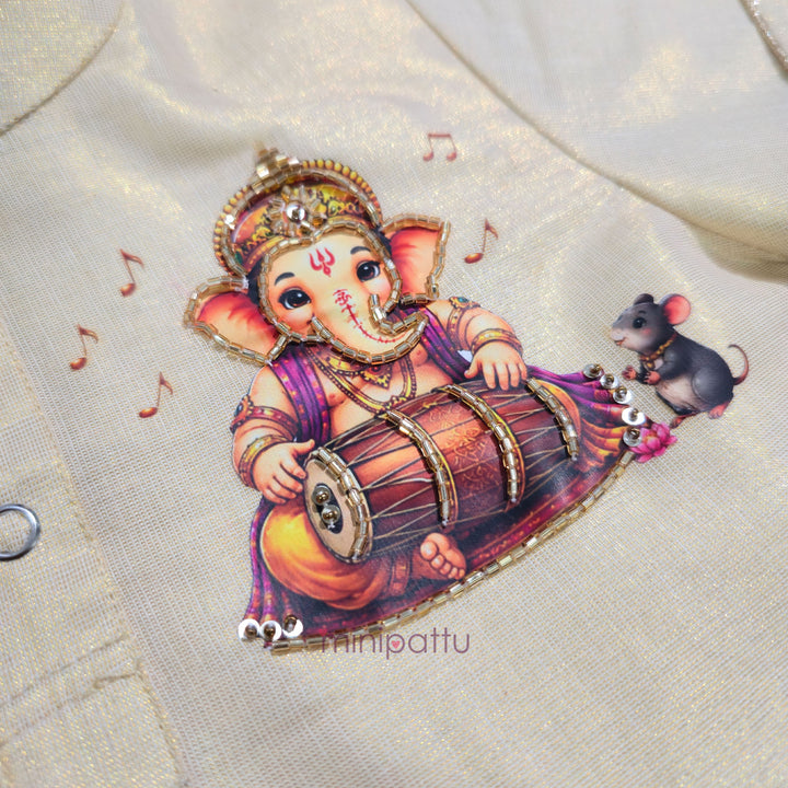 Ganesha - Halfwhite Tissue Kurta & Dhoti set