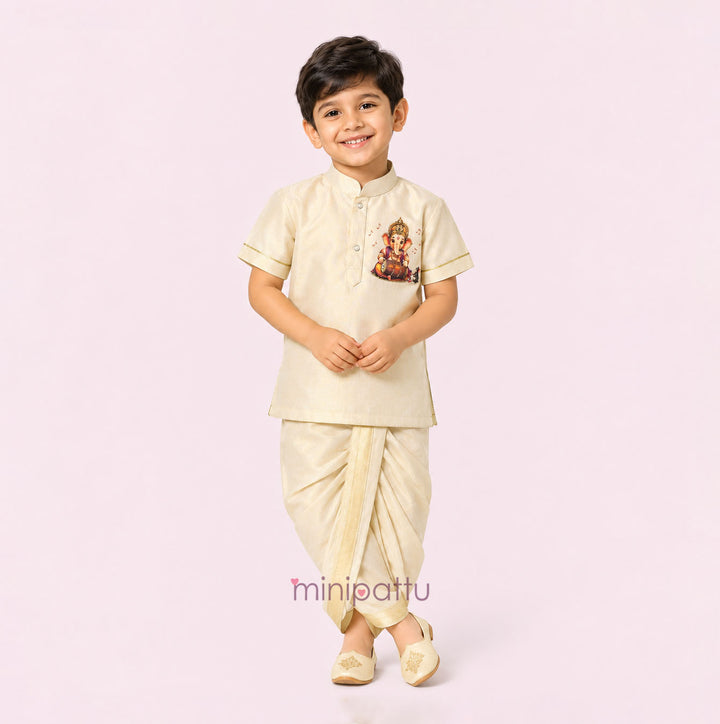Ganesha - Halfwhite Tissue Kurta & Dhoti set