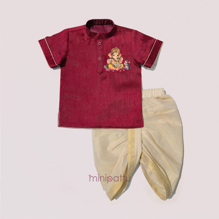 Ganesha -  Maroon Kurta & Dhoti set