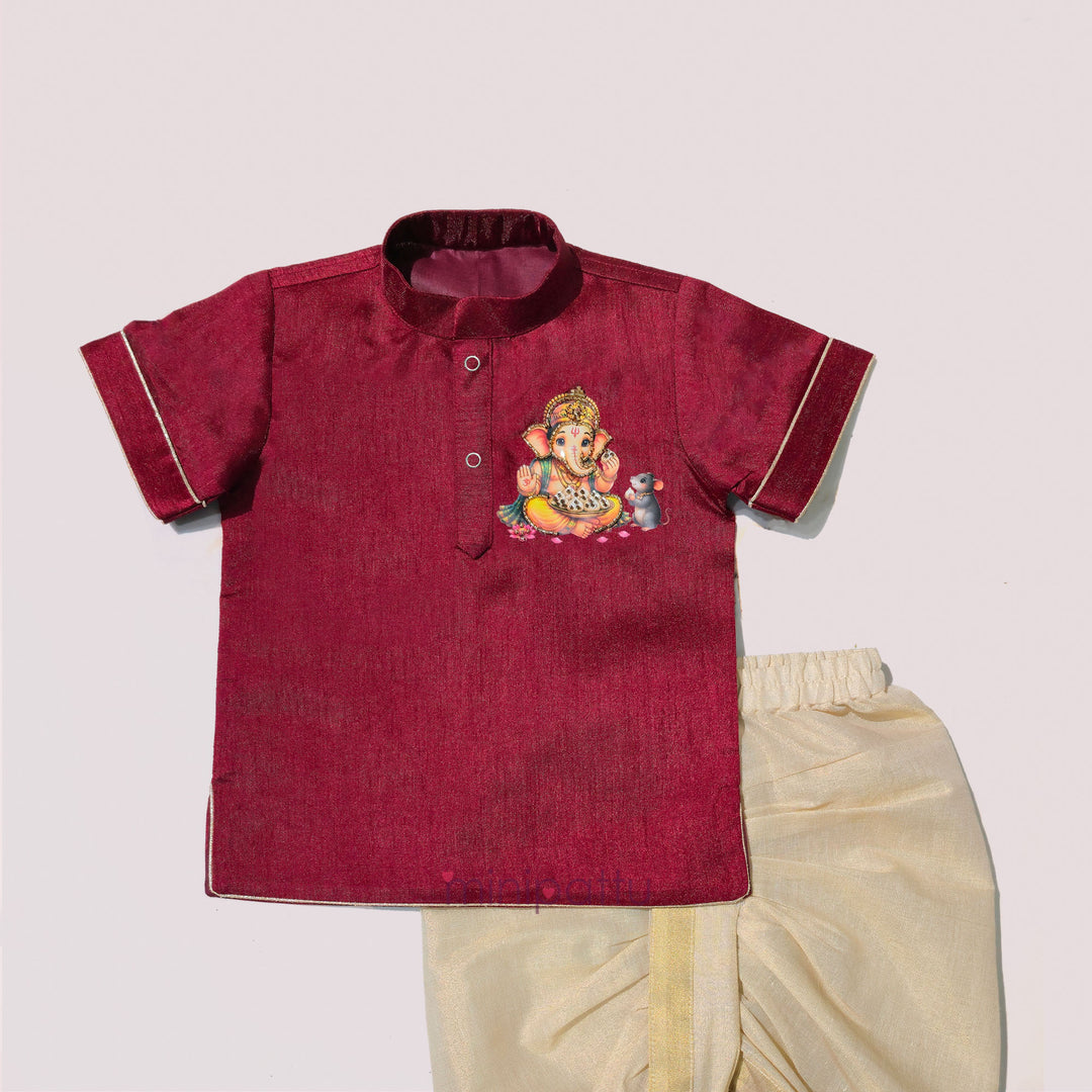 Ganesha -  Maroon Kurta & Dhoti set