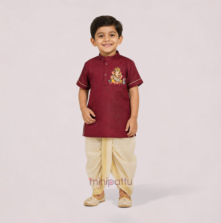 Ganesha -  Maroon Kurta & Dhoti set