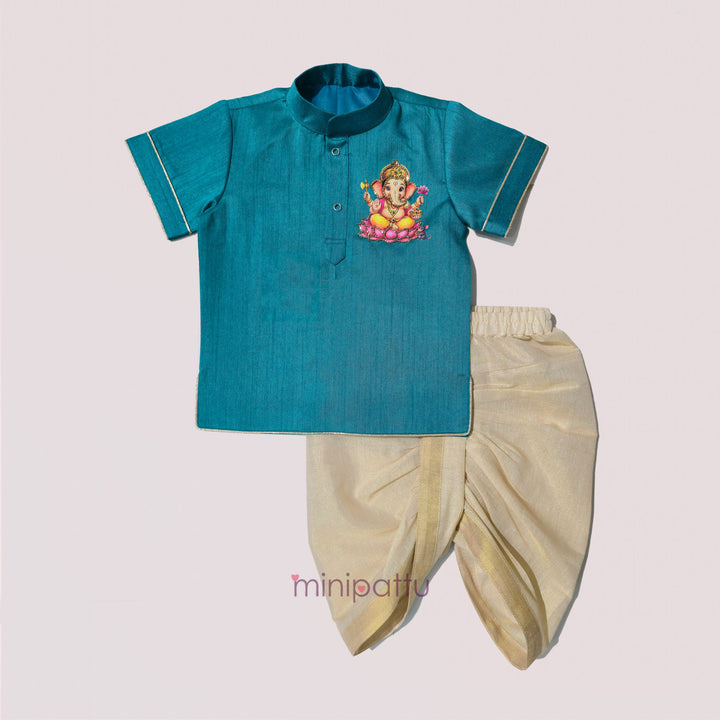 Ganesha - Teal blue Kurta & Dhoti set