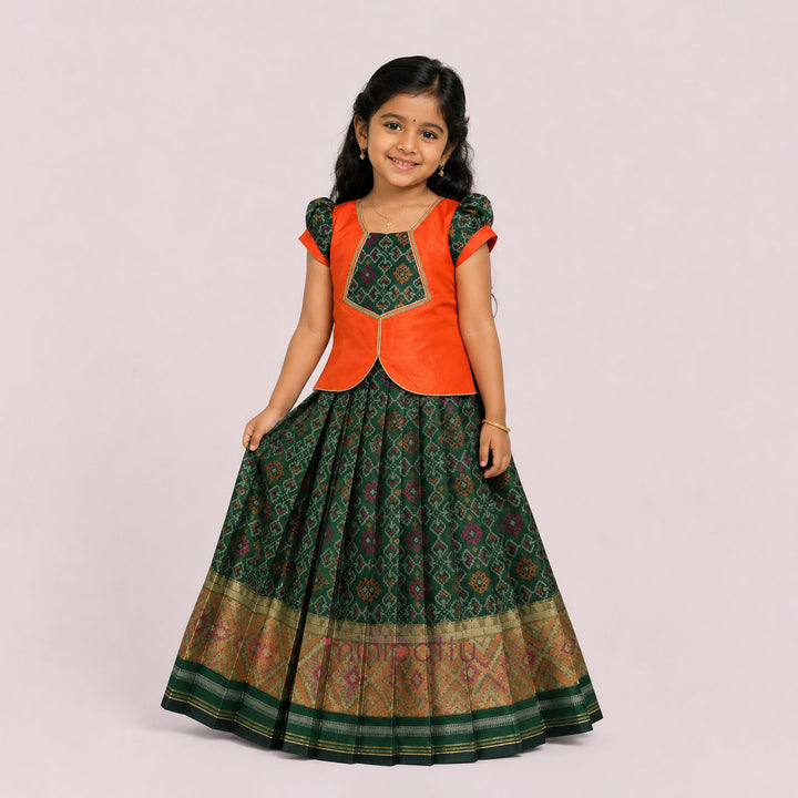 Vriksham - Green Orange Pattu Pavadai Minipattu