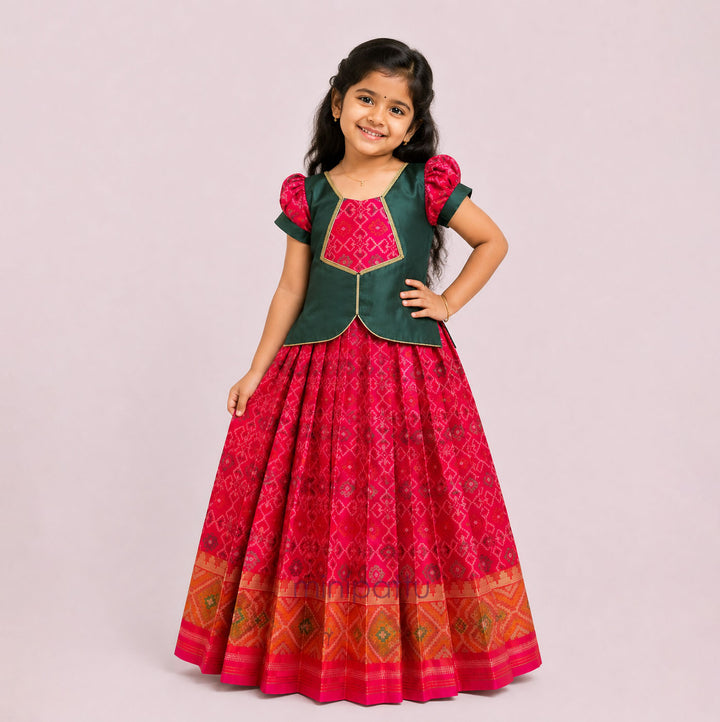 Vriksham - Rani Pink Green Pattu Pavadai Minipattu