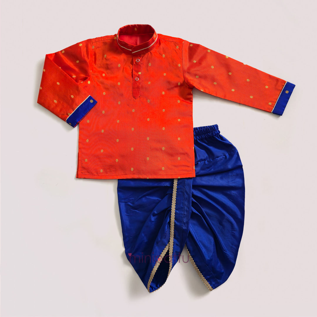Prateek - Orange Blue Kurta & Dhoti set