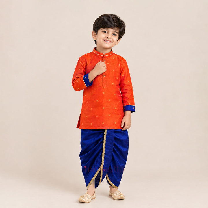 Prateek - Orange Blue Kurta & Dhoti set