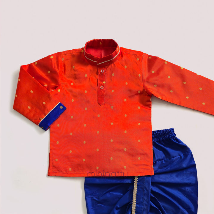Prateek - Orange Blue Kurta & Dhoti set