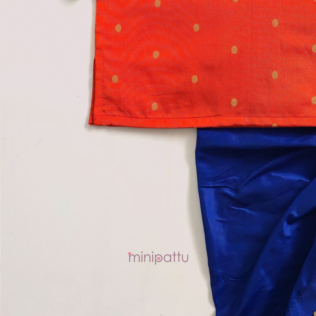 Prateek - Orange Blue Kurta & Dhoti set