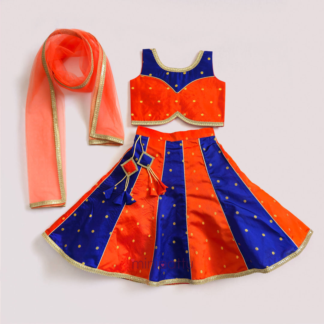 Priyal - Orange Blue Designer Minipattu