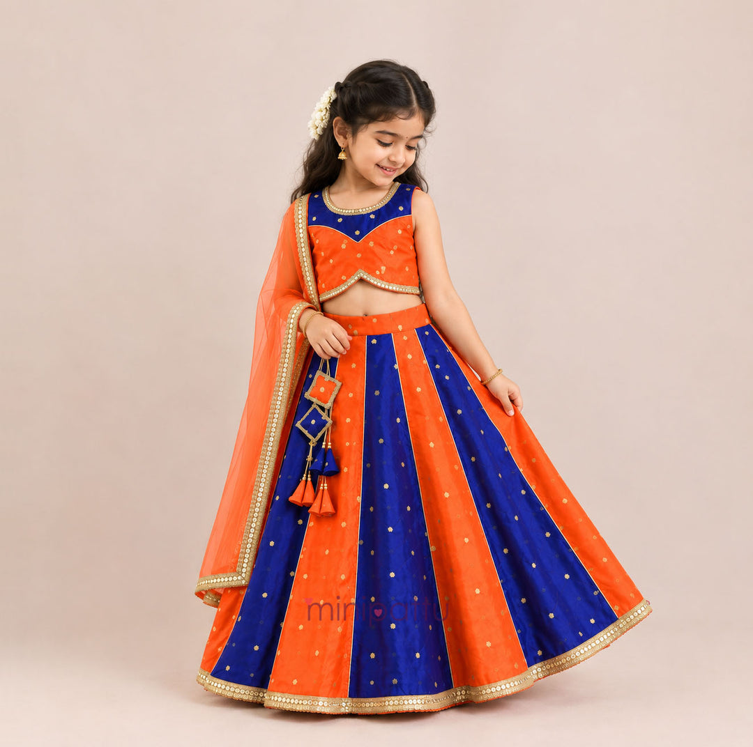 Priyal - Orange Blue Designer Minipattu