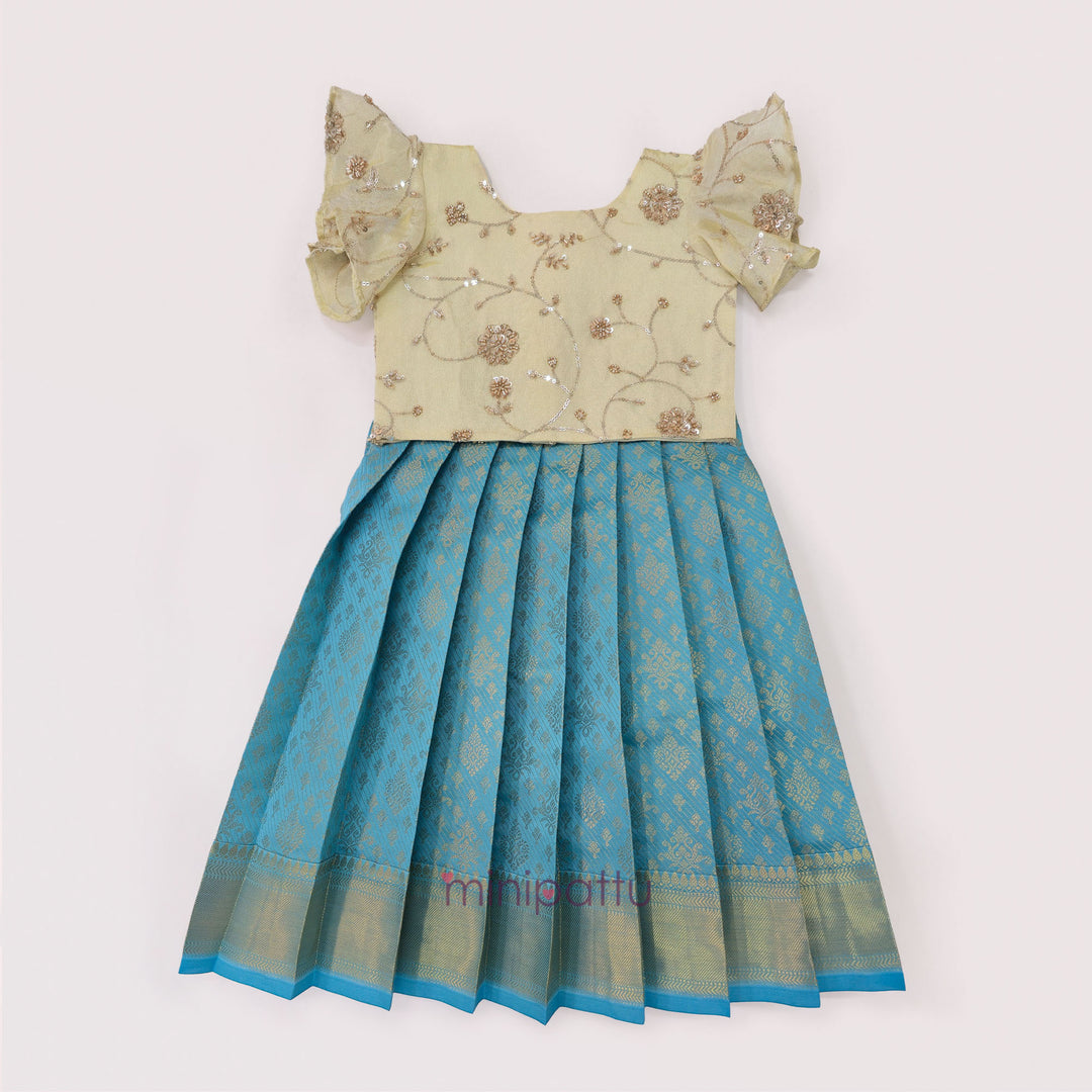 Ashwini - Halfwhite Blue Pattu Pavadai Minipattu