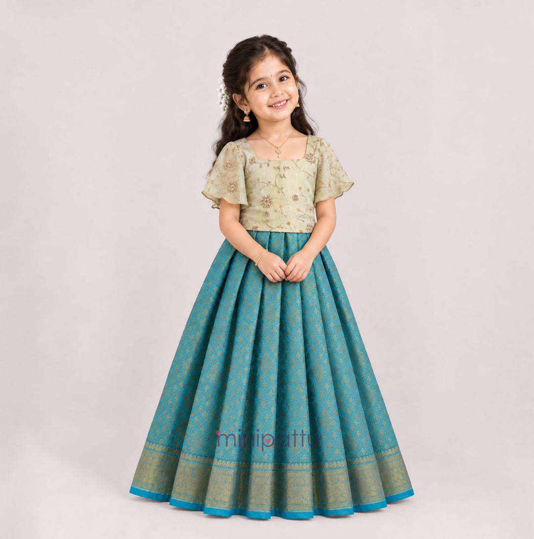 Ashwini - Halfwhite Blue Pattu Pavadai Minipattu