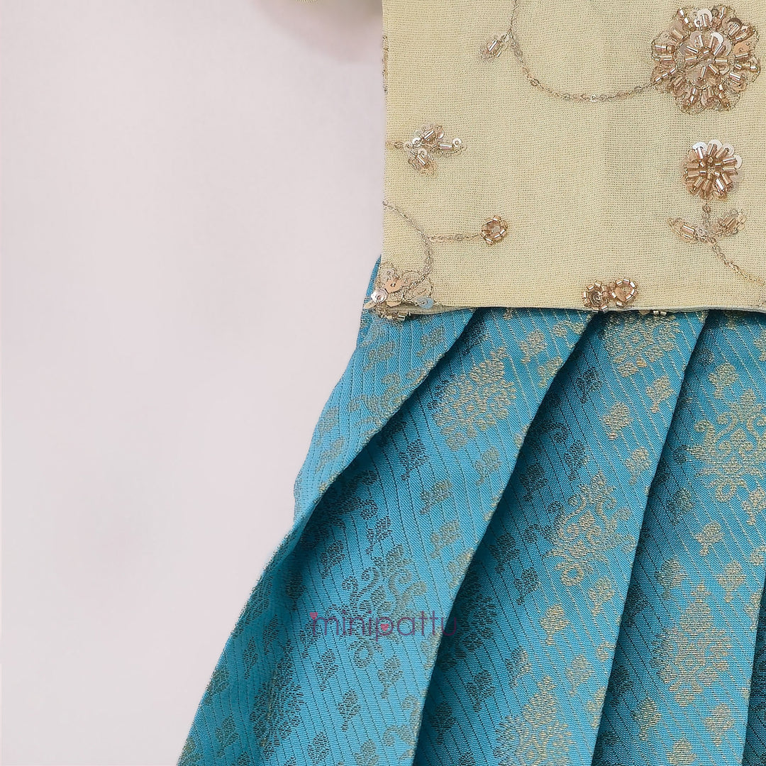 Ashwini - Halfwhite Blue Pattu Pavadai Minipattu