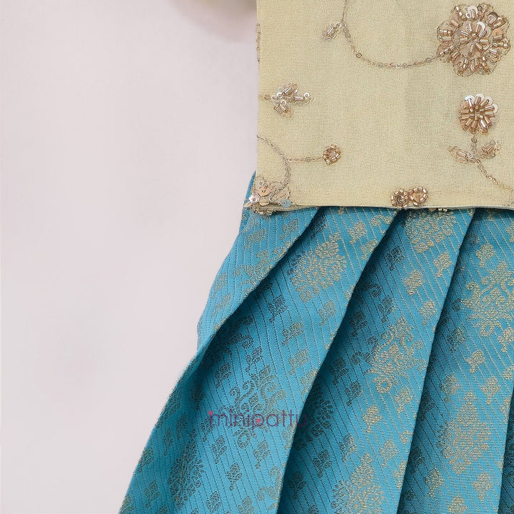 Ashwini - Halfwhite Blue Pattu Pavadai Minipattu