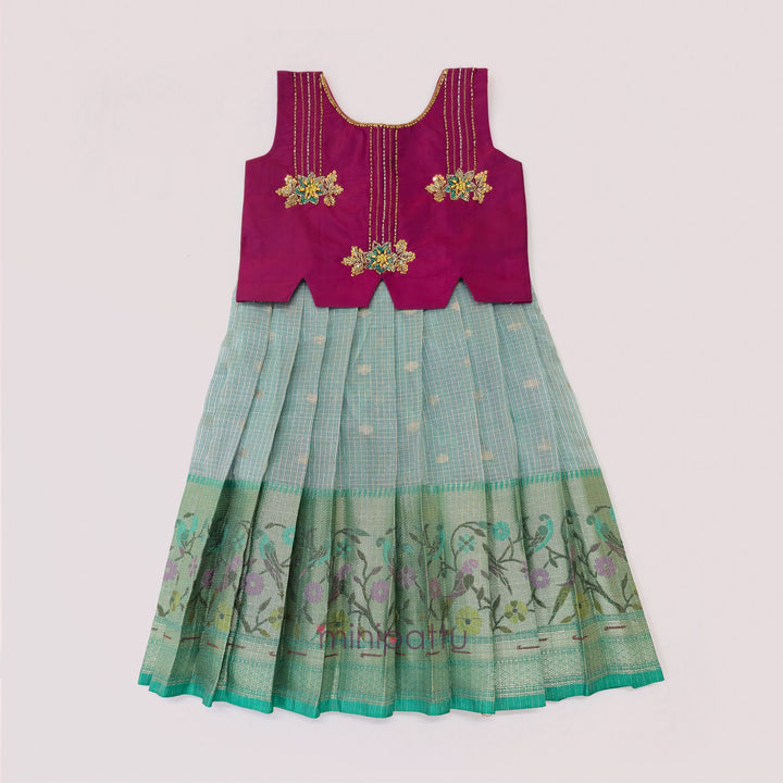 Charu - Burgundy Pattu Pavadai Minipattu